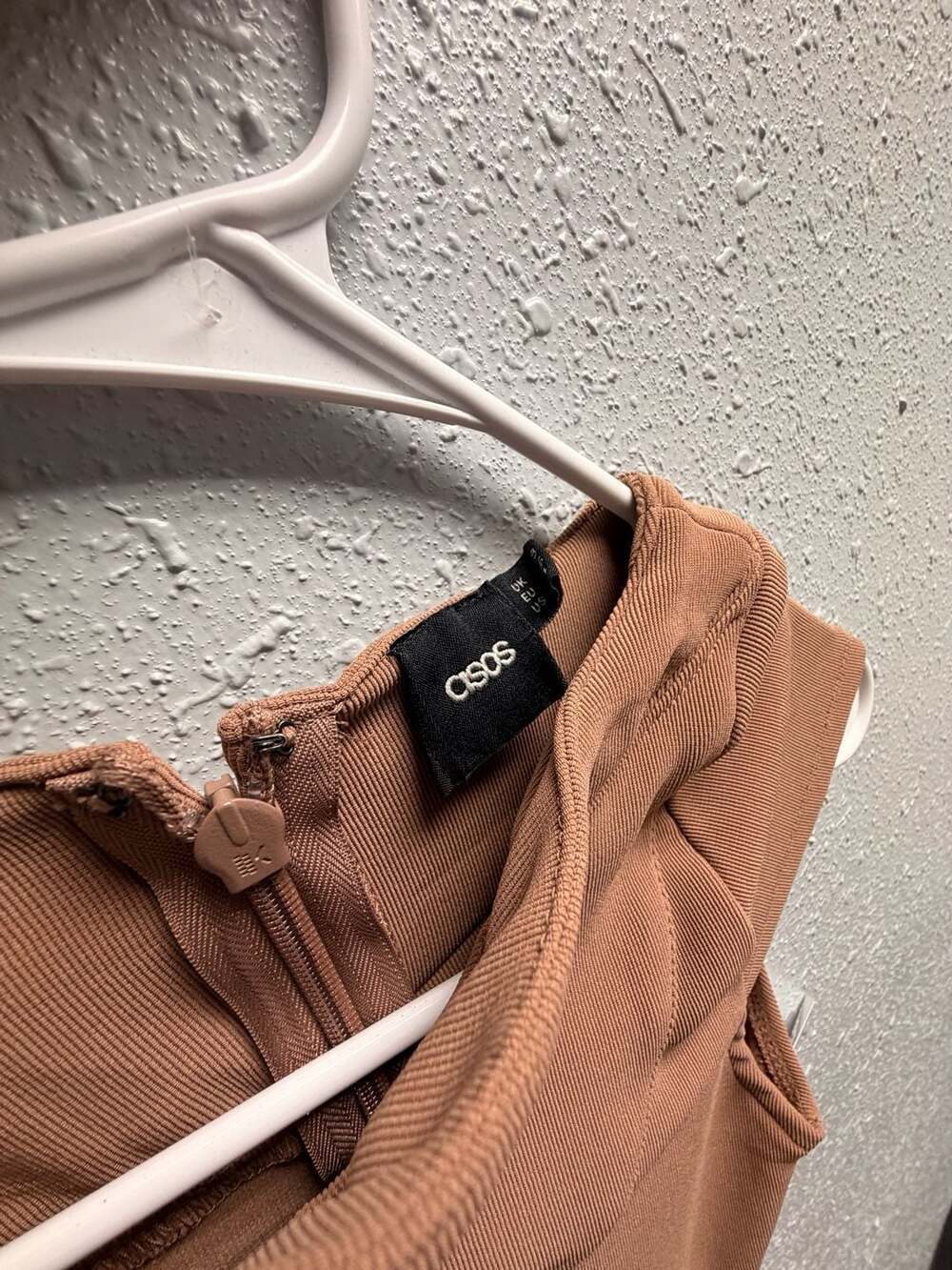 ASOS Design One-Shoulder Cut-Out Bodycon Mini Dress in Mocha - Picture 2 of 3